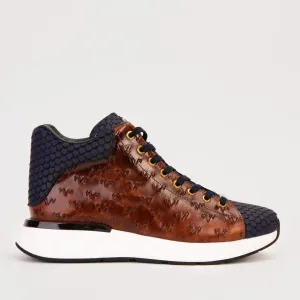 The Caesars Brown & Navy Leather High-Top Men Sneaker