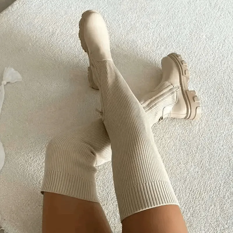 Thigh High Stretch Knit Boots