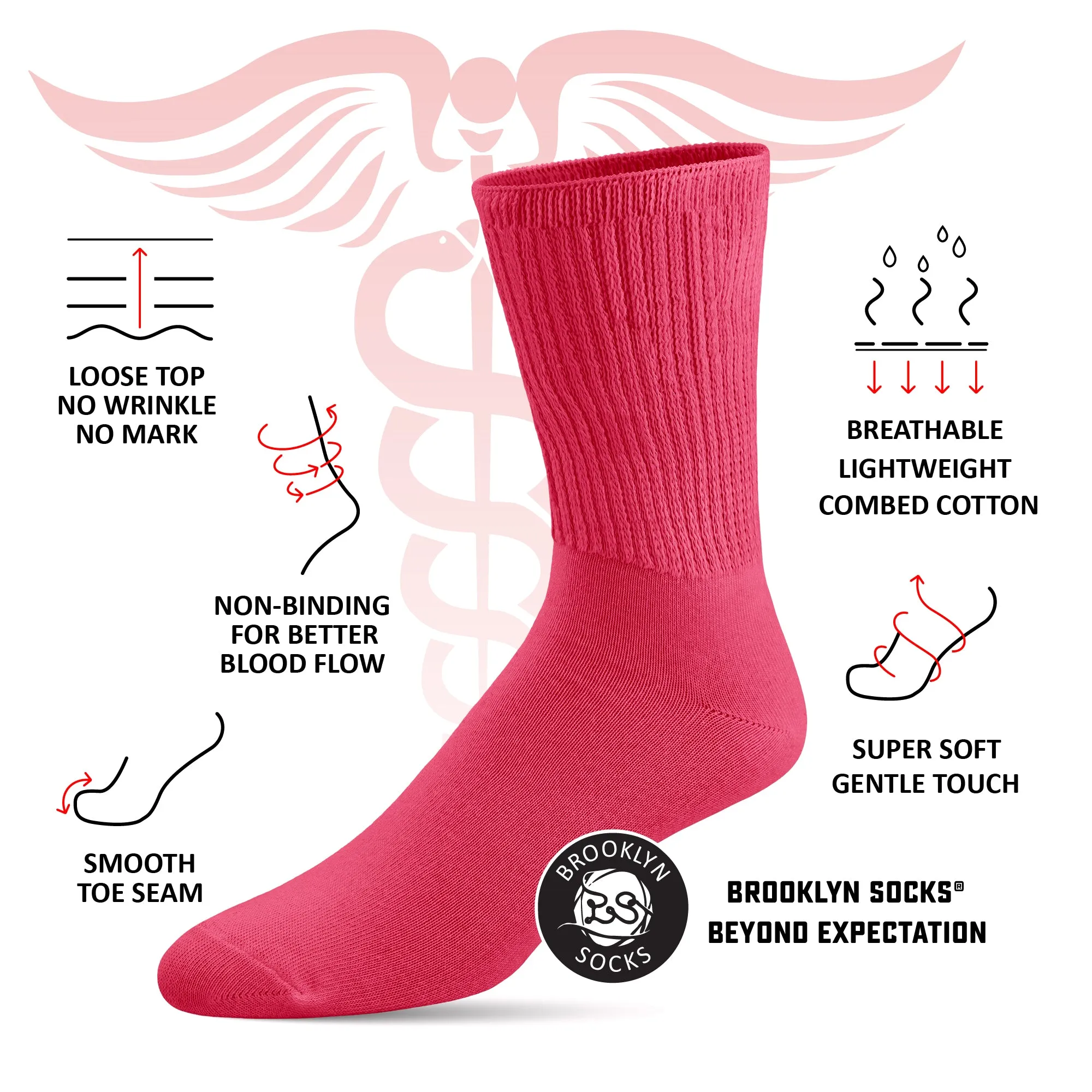 Thin Combed Cotton Diabetic Socks, Loose, Wide, Non-Binding Low-Crew Socks (Fits Shoe Size 7-11 )