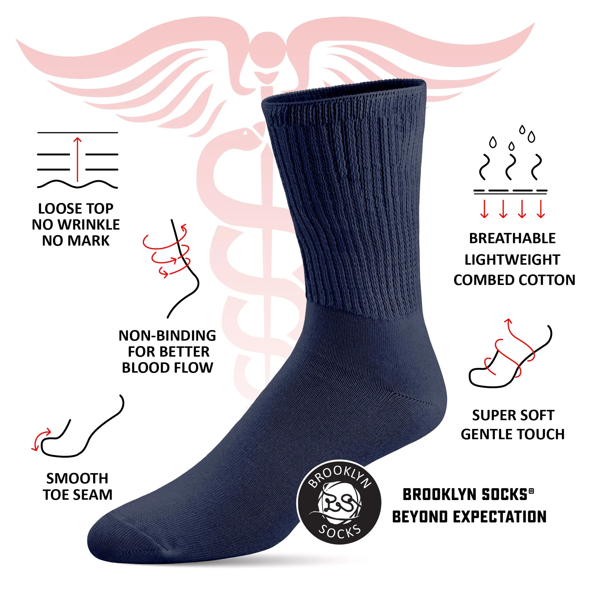 Thin Combed Cotton Diabetic Socks, Loose, Wide, Non-Binding Low-Crew Socks (Fits Shoe Size 7-11 )