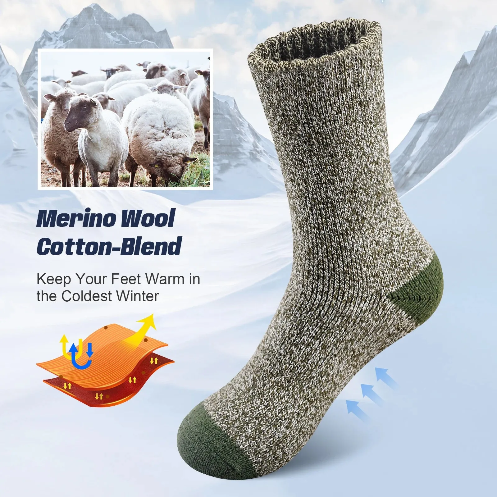 Top-Rated Merino Wool Socks Thermal Hiking & Mountains (5 Pairs)