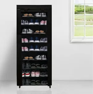 Urban Choice Multipurpose 9 Shelves Shoe Rack with Zip Door Cover & Side Pockets, Multiuse Storage Rack for Footwear, Toys Clothes with Dustproof Cover (Black, Metal)