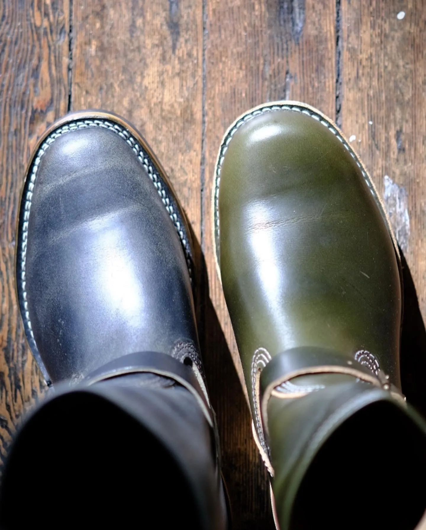 Wesco Boots X The Shop Mister Lou Petrolio Olive waxed Black Horsehide Engineer