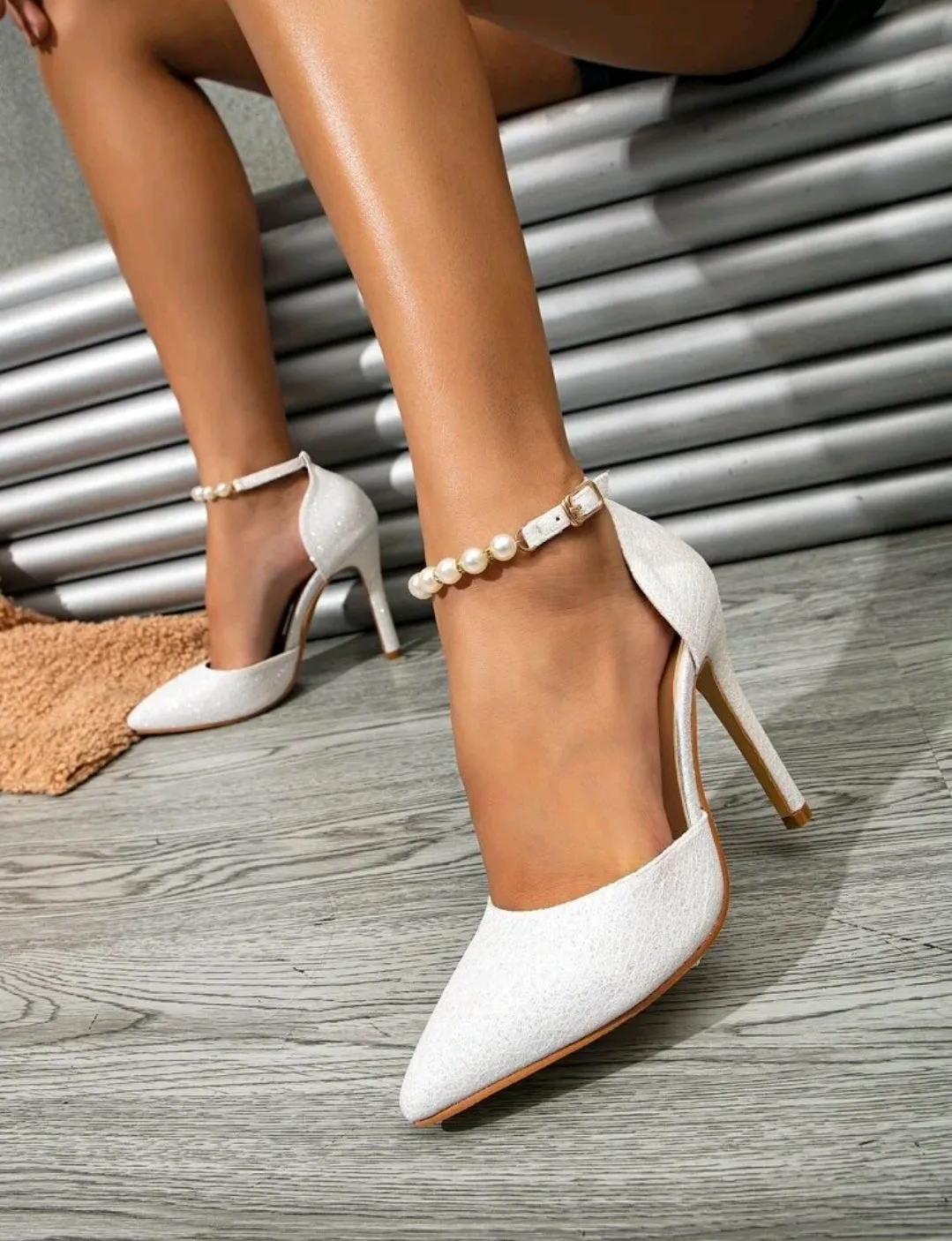 White "Let Love Sparkle" Glitter Pearl Bridal Heels