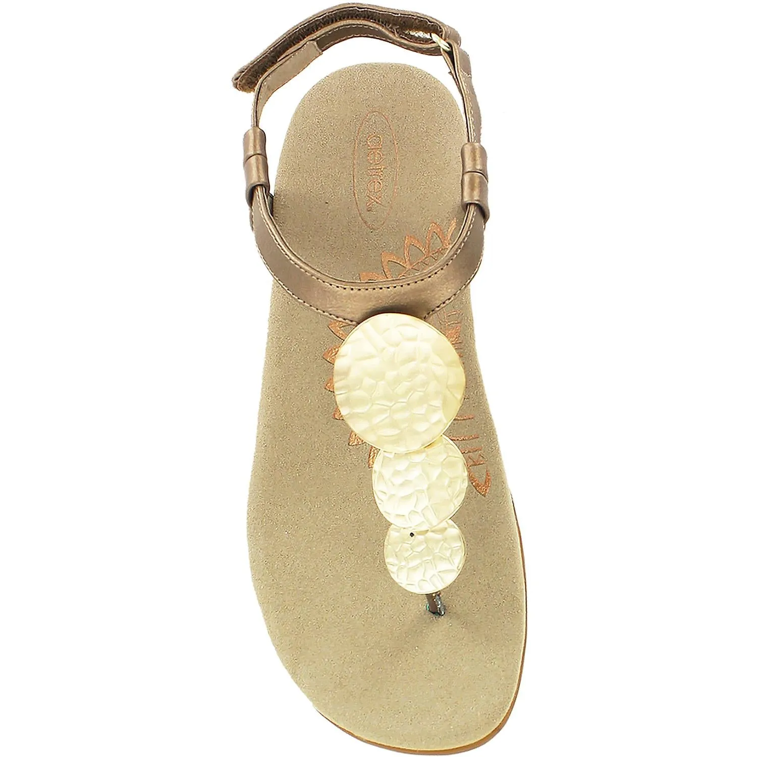 Women's Aetrex Olive Circle Thong Gold Leather