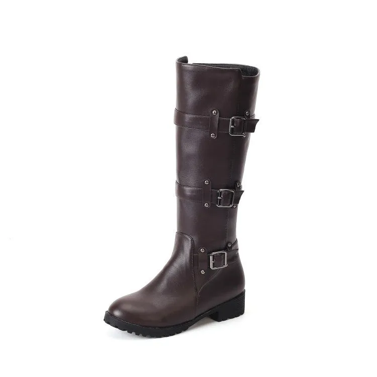 Women's Buckle High Heel Knee High Boots