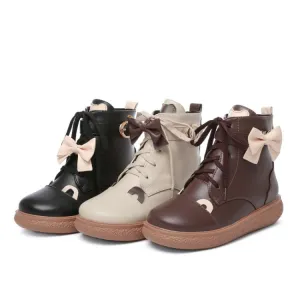 Women's Lace Up Bowtie Flat Ankle Boots