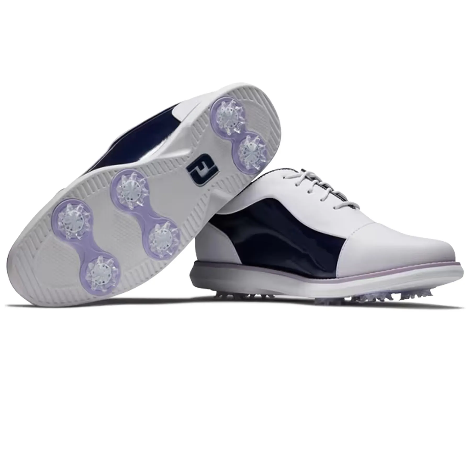 Womens Traditions Cap Toe Golf Shoes White/Navy/Purple - AW24