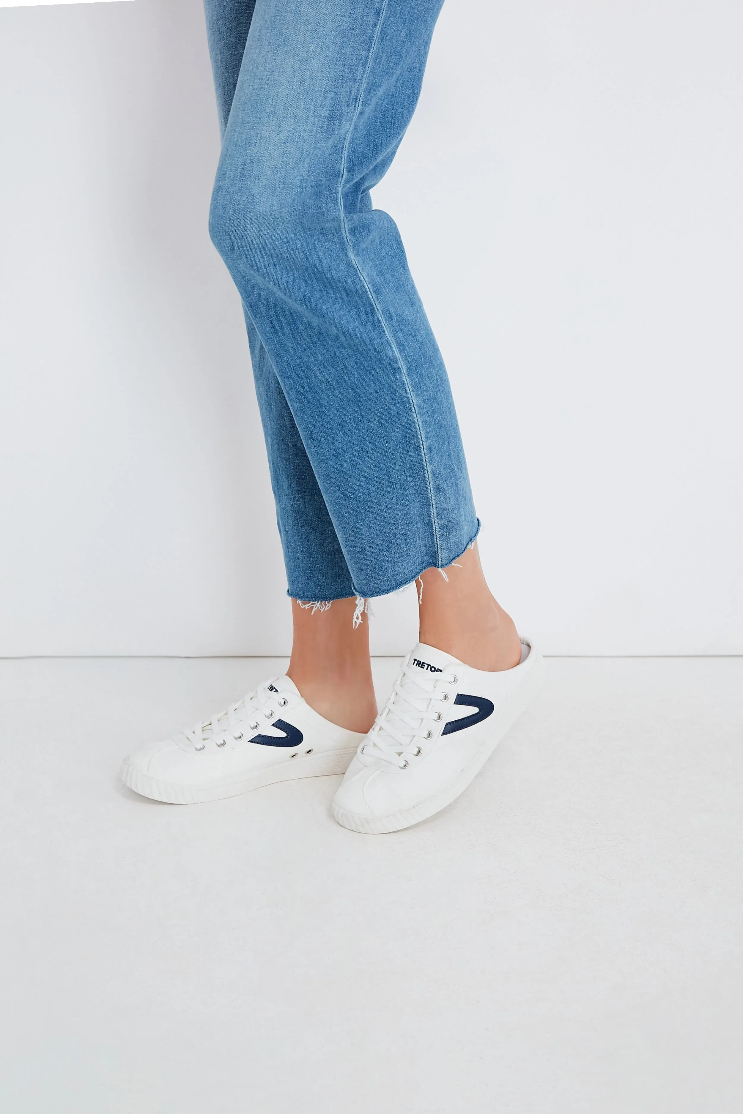 Women's White and Navy Easy Nylite Canvas Sneakers