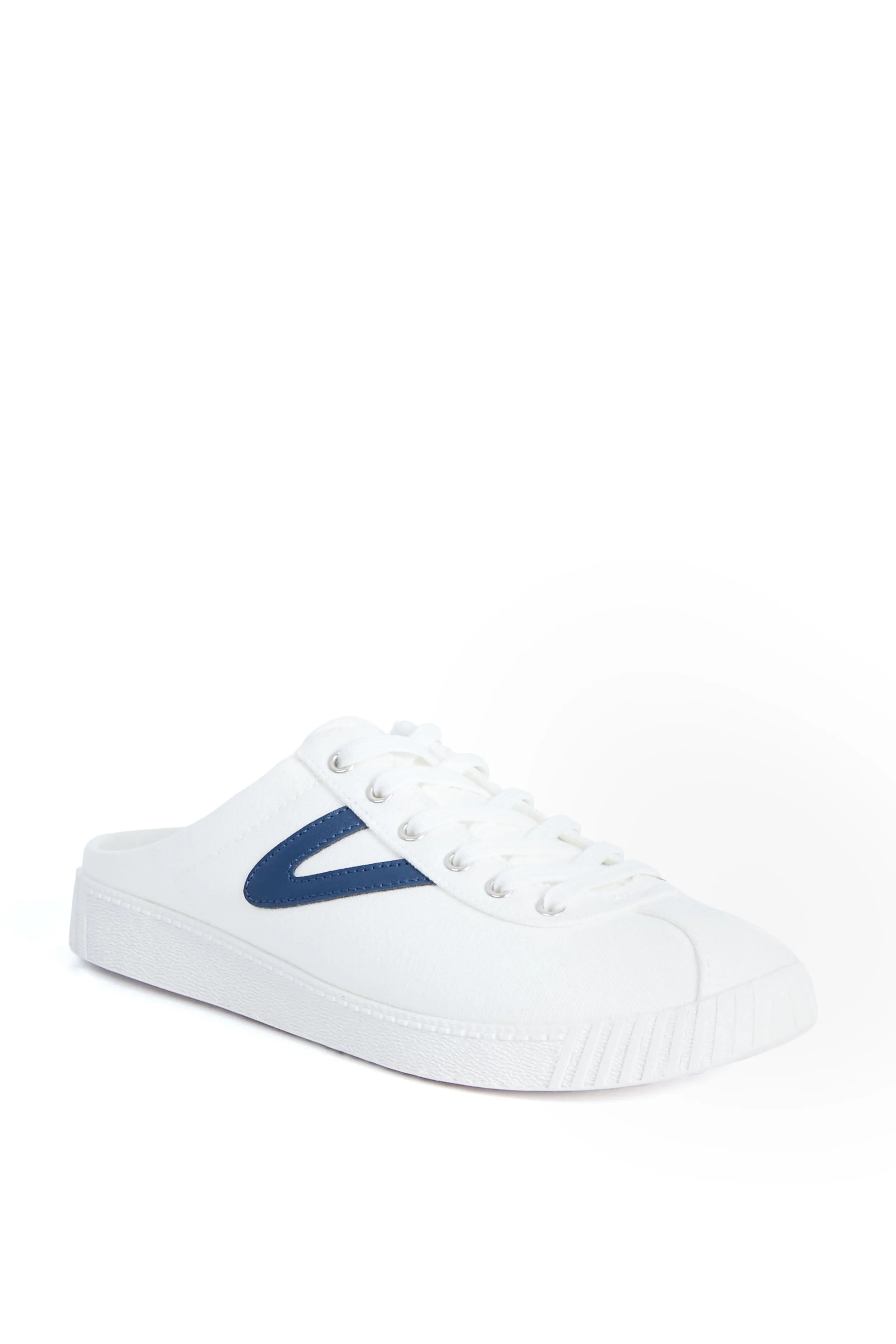 Women's White and Navy Easy Nylite Canvas Sneakers