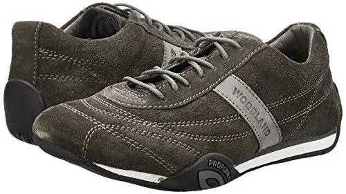 Woodland Men's Dark Grey Leather Sneakers - 9 UK/India (43 EU)