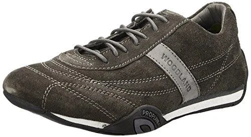 Woodland Men's Dark Grey Leather Sneakers - 9 UK/India (43 EU)